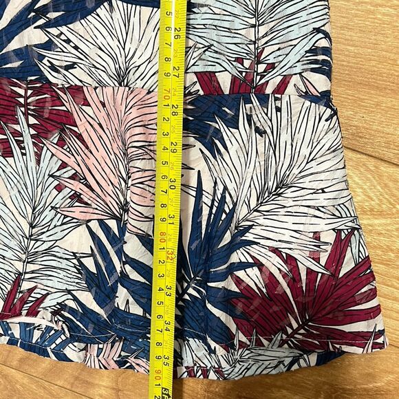 Karl Lagerfeld Mini Dress Size 2 White Blue Leaf Print Ruffle Sleeve Hem Texture - Picture 6 of 8